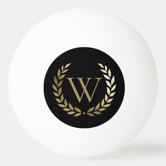 Elegant Black Gold Laurel Wreater Monogram Pingpongbal (Voorkant)