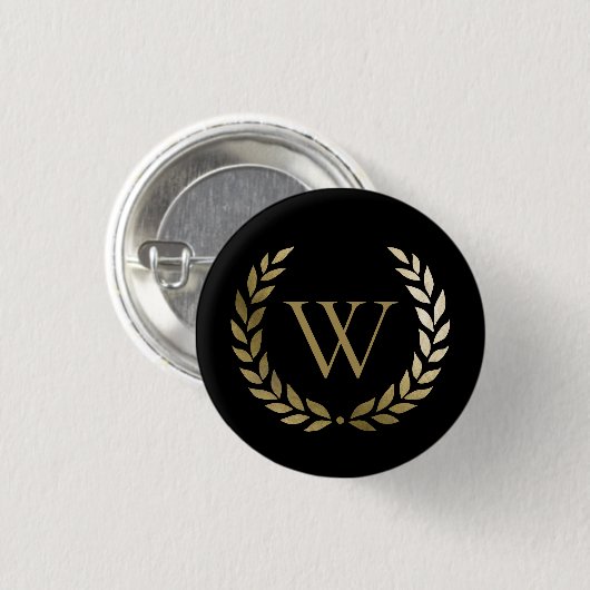 Elegant Black Gold Laurel Wreater Monogram Ronde Button 3,2 Cm (Voorkant /achterkant)