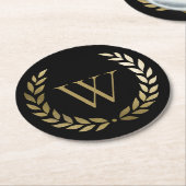 Elegant Black Gold Laurel Wreater Monogram Ronde Kartonnen Onderzetter (Gebogen)