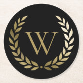 Elegant Black Gold Laurel Wreater Monogram Ronde Kartonnen Onderzetter (Voorkant)