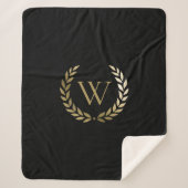 Elegant Black Gold Laurel Wreater Monogram Sherpa Deken (Voorkant)
