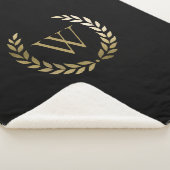 Elegant Black Gold Laurel Wreater Monogram Sherpa Deken (3/4)