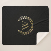 Elegant Black Gold Laurel Wreater Monogram Sherpa Deken (Voorkant (horizontaal))