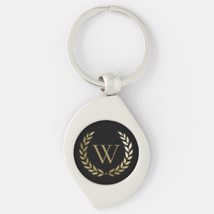 Elegant Black Gold Laurel Wreater Monogram Sleutelhanger