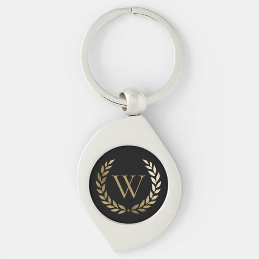 Elegant Black Gold Laurel Wreater Monogram Sleutelhanger (Voorkant)