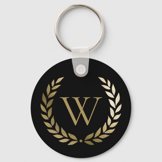 Elegant Black Gold Laurel Wreater Monogram Sleutelhanger (Voorkant)