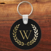 Elegant Black Gold Laurel Wreater Monogram Sleutelhanger (Voorkant)