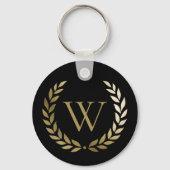 Elegant Black Gold Laurel Wreater Monogram Sleutelhanger (Achterkant)