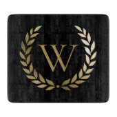 Elegant Black Gold Laurel Wreater Monogram Snijplank (Voorkant)
