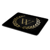 Elegant Black Gold Laurel Wreater Monogram Snijplank (Hoek)