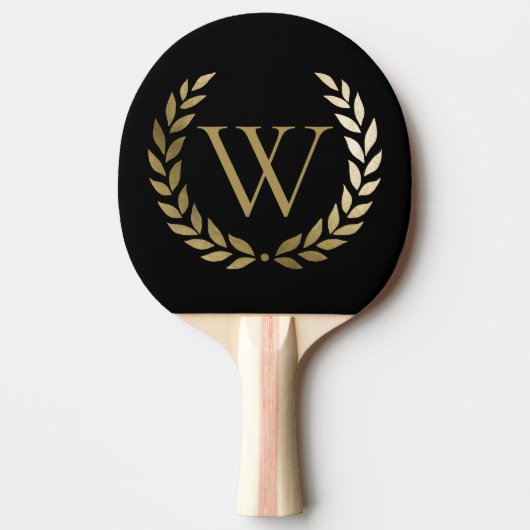 Elegant Black Gold Laurel Wreater Monogram Tafeltennisbatje (Voorkant)