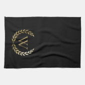 Elegant Black Gold Laurel Wreater Monogram Theedoek (Horizontaal)