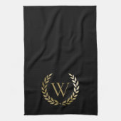 Elegant Black Gold Laurel Wreater Monogram Theedoek (Verticaal)
