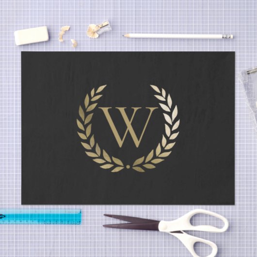 Elegant Black Gold Laurel Wreater Monogram Tissuepapier (Craft)