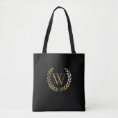 Elegant Black Gold Laurel Wreater Monogram Tote Bag (Voorkant)