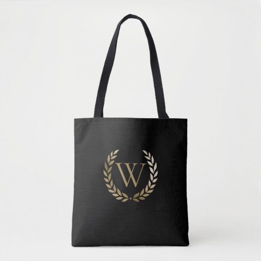 Elegant Black Gold Laurel Wreater Monogram Tote Bag (Voorkant)