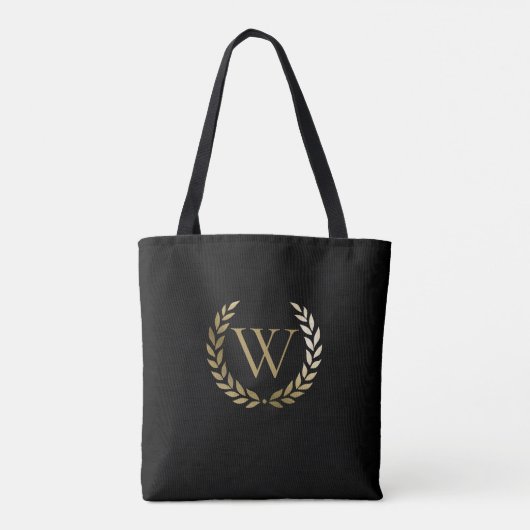 Elegant Black Gold Laurel Wreater Monogram Tote Bag (Achterkant)