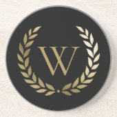 Elegant Black Gold Laurel Wreater Monogram Zandsteen Onderzetter (Voorkant)