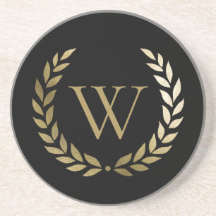 Elegant Black Gold Laurel Wreater Monogram Zandsteen Onderzetter