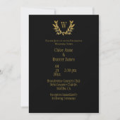 Elegant Black Gold Leaf Chic Monogram Weddenschap Kaart (Voorkant)