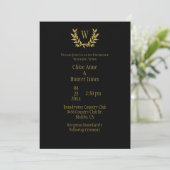 Elegant Black Gold Leaf Chic Monogram Weddenschap Kaart (Staand voorkant)