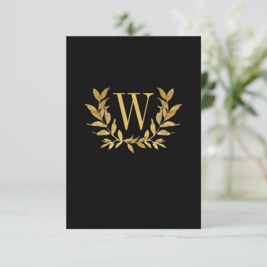 Elegant Black Gold Leaf Modern Chic Wedding Bedankkaart (Staand voorkant)