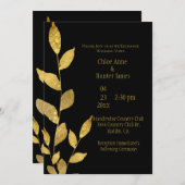 Elegant Black Gold Leaf Modern Chic Wedding Kaart (Voorkant / Achterkant)