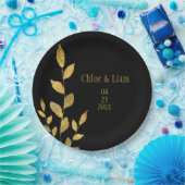 Elegant Black Gold Leaf Modern Chic Wedding Papieren Bordje (Feest)