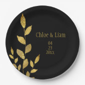 Elegant Black Gold Leaf Modern Chic Wedding Papieren Bordje (Voorkant)