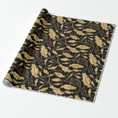 Elegant Black Gold Leaf Pattern Cadeaupapier (Uitgerold)