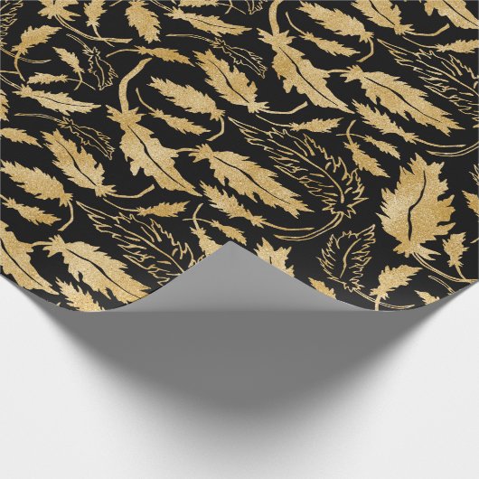 Elegant  Black Gold Leaf Pattern Cadeaupapier (Hoek)