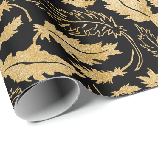 Elegant  Black Gold Leaf Pattern Cadeaupapier (Rol Hoek)