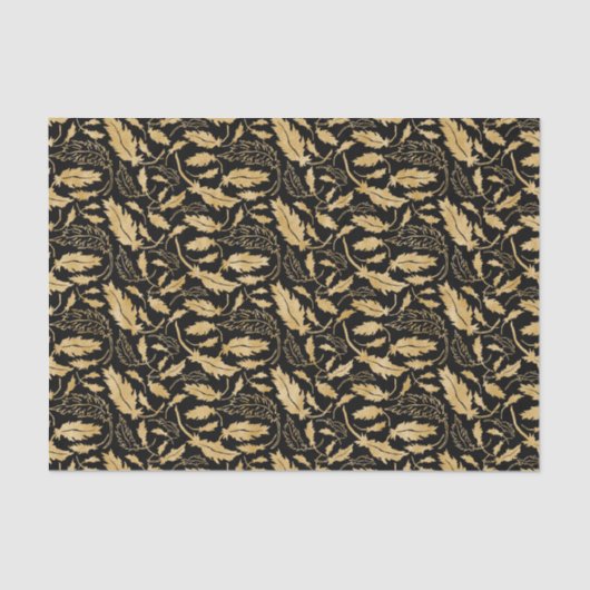 Elegant  Black Gold Leaf Pattern Tissuepapier (Voorkant)
