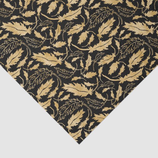 Elegant  Black Gold Leaf Pattern Tissuepapier (Detail)