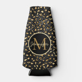 Elegant Black Gold Leopard Cheetah dierlijke afdru Flesjeskoeler (Voorkant)