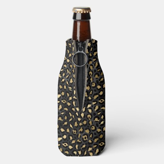 Elegant Black Gold Leopard Cheetah dierlijke afdru Flesjeskoeler (Fles Achterkant)