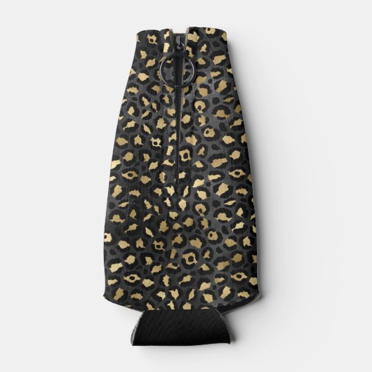 Elegant Black Gold Leopard Cheetah dierlijke afdru Flesjeskoeler (Achterkant)