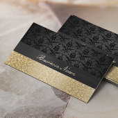 Elegant Black & Gold Leopard Print Damask Visitekaartje