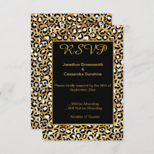 ELEGANT BLACK GOLD LEOPARD PRINT RSVP KAART