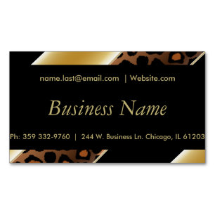 Elegant Black & Gold Leopard Stripes Magnetisch Visitekaartje
