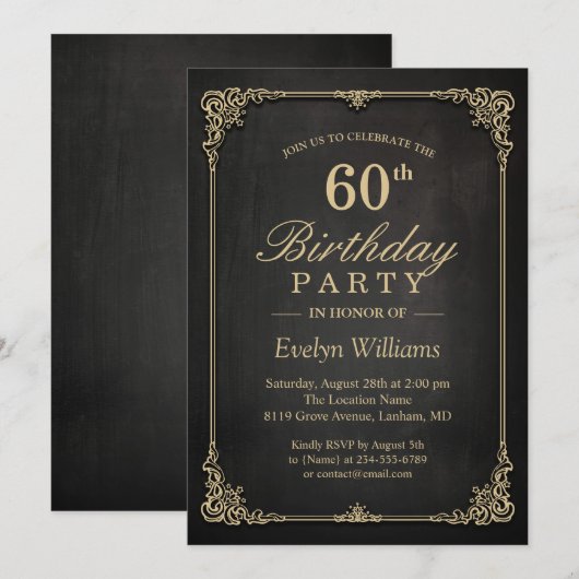 Elegant Black Gold  Lijst geboortedag Kaart (Voorkant / Achterkant)