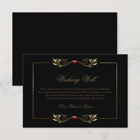 Elegant Black Gold Lijst Red Heart Wishing well Informatiekaartje (Voorkant / Achterkant)