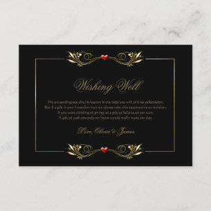 Elegant Black Gold Lijst Red Heart Wishing well Informatiekaartje