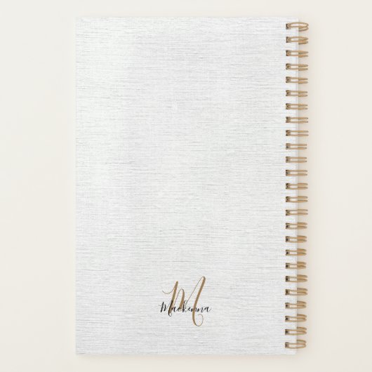 Elegant Black Gold Linen Modern Monogram Naam Planner (Achterkant)