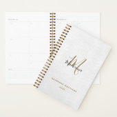 Elegant Black Gold Linen Modern Monogram Naam Planner (Display)