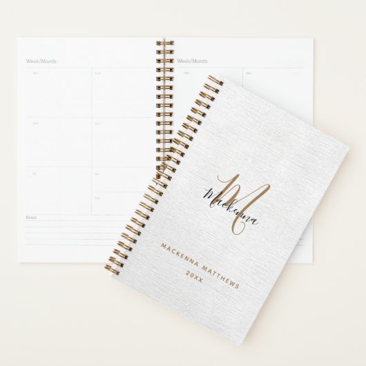 Elegant Black Gold Linen Modern Monogram Naam Planner (Display)
