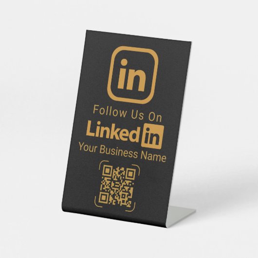 Elegant Black Gold LinkedIn QR Code Business Sign Reclamebord Met Voetstuk (Voorkant)