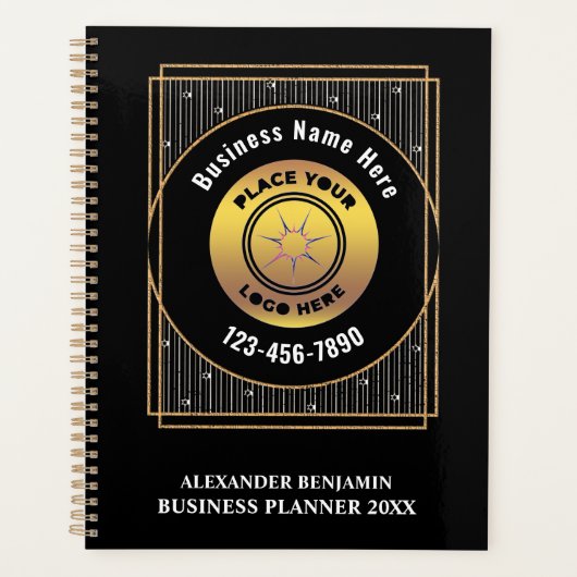 Elegant Black Gold Logo Business Personaliseer uw  Planner (Voorkant)