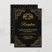 Elegant Black Gold Lotus Flower Weddenschap Informatiekaartje (Voorkant / Achterkant)