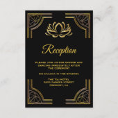 Elegant Black Gold Lotus Flower Weddenschap Informatiekaartje (Voorkant)